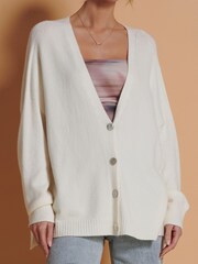 Jolie Moi Cream Soft Knit Shell Button Cardigan - Image 1 of 6