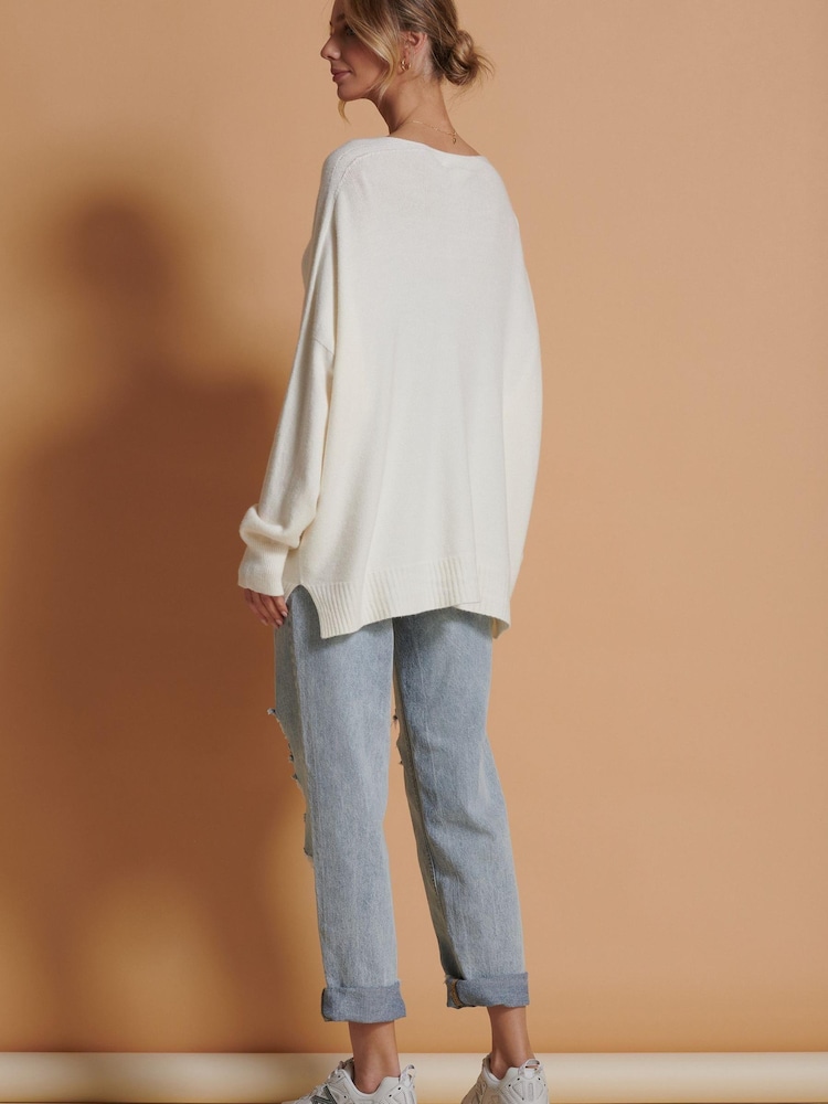 Jolie Moi Cream Soft Knit Shell Button Cardigan - Image 2 of 6