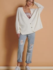 Jolie Moi Cream Soft Knit Shell Button Cardigan - Image 3 of 6
