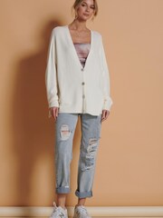 Jolie Moi Cream Soft Knit Shell Button Cardigan - Image 4 of 6