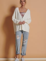 Jolie Moi Cream Soft Knit Shell Button Cardigan - Image 5 of 6