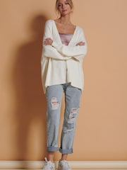 Jolie Moi Cream Soft Knit Shell Button Cardigan - Image 6 of 6