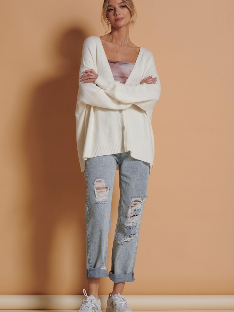 Jolie Moi Cream Soft Knit Shell Button Cardigan - Image 6 of 6