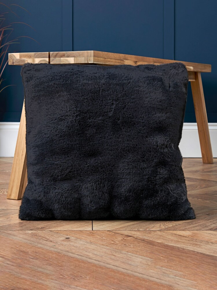 BHS Black Ruched Faux Fur Cushion - Image 1 of 5 BHS Black Ruched Faux Fur Cushion - Image 1 of 5