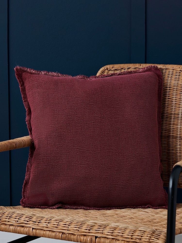 BHS Burgundy Red Cotton Fringe Cushion - Image 1 of 5