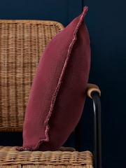 BHS Burgundy Red Cotton Fringe Cushion - Image 3 of 5