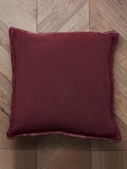 BHS Burgundy Red Cotton Fringe Cushion - Image 4 of 5