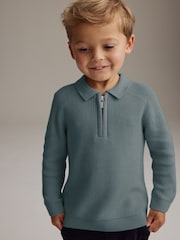 Modrozelena modra - dolg rokav; z dolgimi rokavi Quarter Zip Knitted polo majice (3mths-7yrs) - Slika 1 iz 7