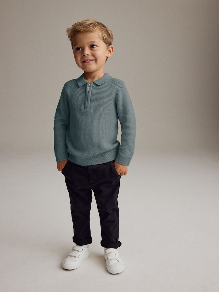 Modrozelena modra - dolg rokav; z dolgimi rokavi Quarter Zip Knitted polo majice (3mths-7yrs) - Slika 2 iz 7 Modrozelena modra - dolg rokav; z dolgimi rokavi Quarter Zip Knitted polo majice (3mths-7yrs) - Slika 2 iz 7