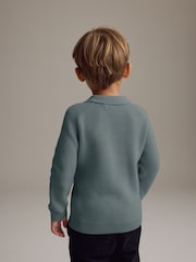 Modrozelena modra - dolg rokav; z dolgimi rokavi Quarter Zip Knitted polo majice (3mths-7yrs) - Slika 3 iz 7