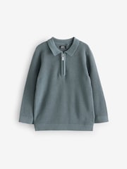 Modrozelena modra - dolg rokav; z dolgimi rokavi Quarter Zip Knitted polo majice (3mths-7yrs) - Slika 4 iz 7