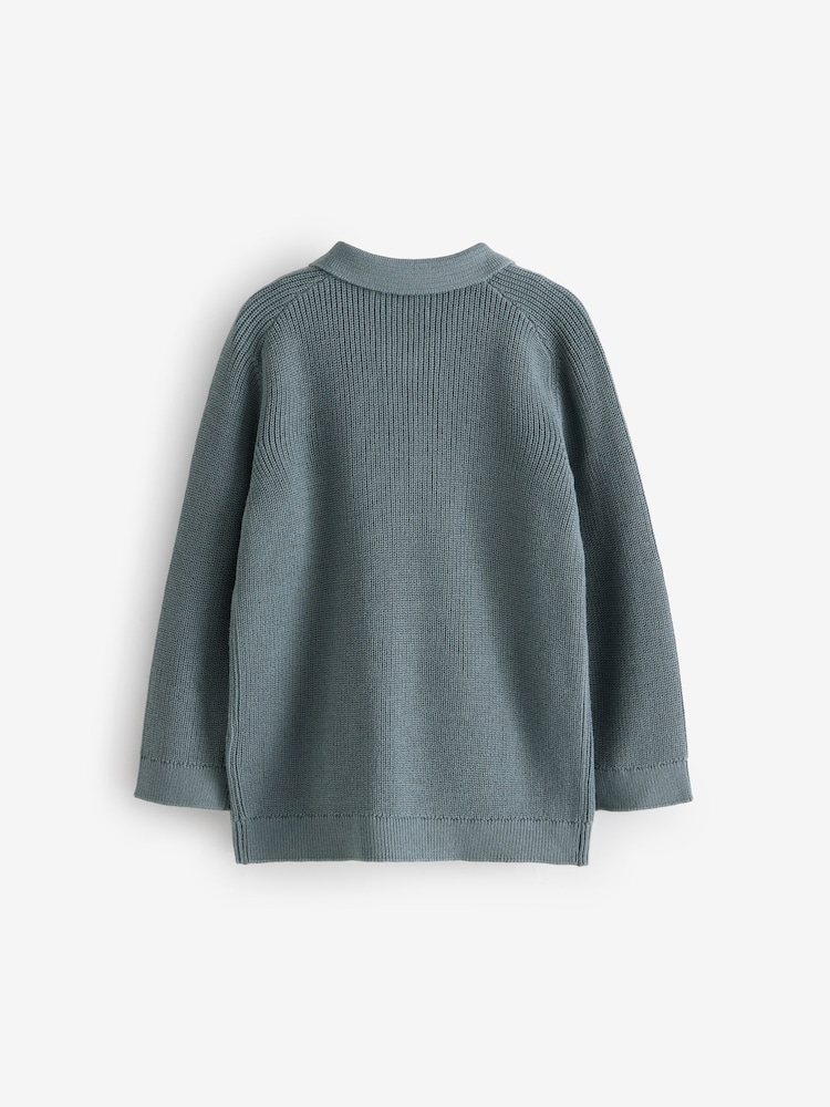 Teal Blue Long Sleeve Quarter Zip Knitted Polo Shirt (3mths-7yrs) - Image 5 of 7