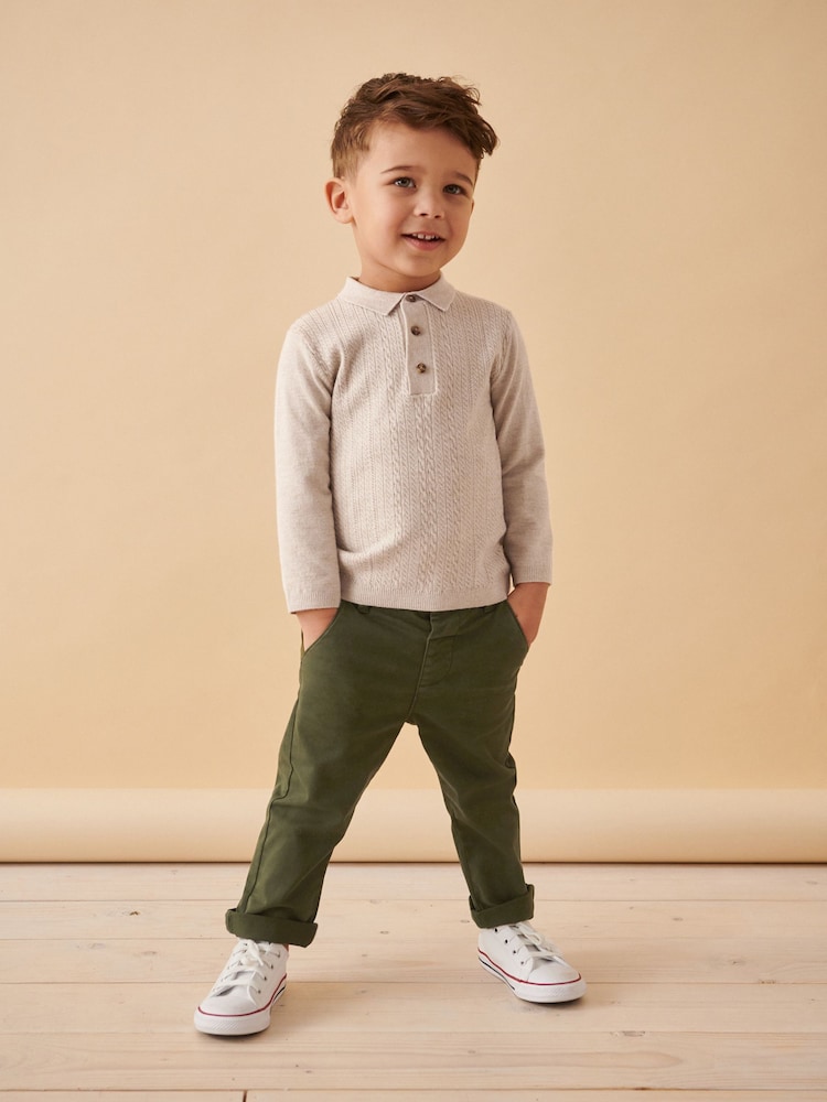 Ecru Long Sleeve Cable Polo Shirt (3mths-7yrs) - Image 1 of 8