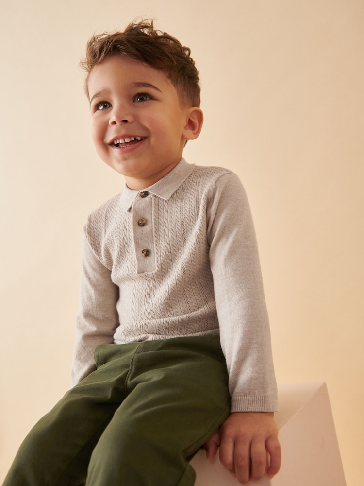 Ecru Long Sleeve Cable Polo Shirt (3mths-7yrs) - Image 2 of 8