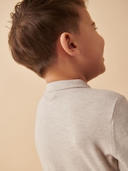 Ecru Long Sleeve Cable Polo Shirt (3mths-7yrs) - Image 5 of 8
