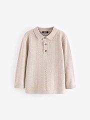 Ecru Long Sleeve Cable Polo Shirt (3mths-7yrs) - Image 6 of 8