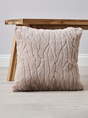 BHS Tan Brown Luxury Embossed Rabbit Faux Fur Cushion - Image 1 of 5