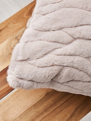 BHS Tan Brown Luxury Embossed Rabbit Faux Fur Cushion - Image 2 of 5