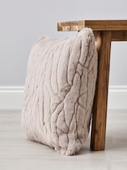 BHS Tan Brown Luxury Embossed Rabbit Faux Fur Cushion - Image 3 of 5