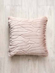 BHS Tan Brown Luxury Embossed Rabbit Faux Fur Cushion - Image 4 of 5