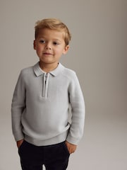 Svetlo siva - dolg rokav; z dolgimi rokavi Quarter Zip Knitted polo majice (3mths-7yrs) - Slika 1 iz 7