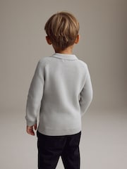 Svetlo siva - dolg rokav; z dolgimi rokavi Quarter Zip Knitted polo majice (3mths-7yrs) - Slika 2 iz 7
