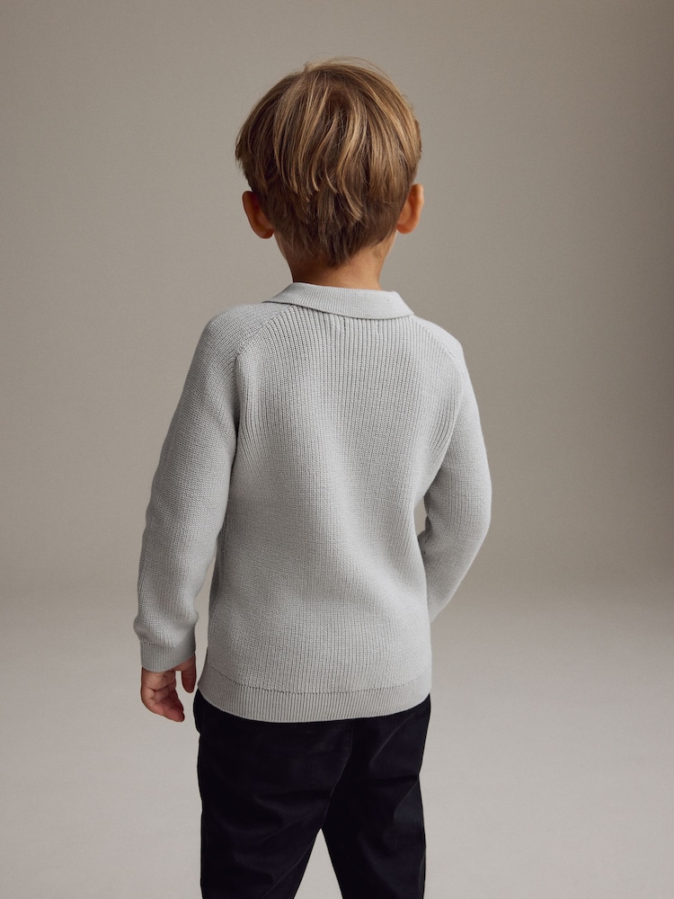 Svetlo siva - dolg rokav; z dolgimi rokavi Quarter Zip Knitted polo majice (3mths-7yrs) - Slika 2 iz 7
