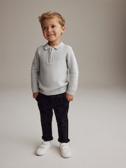 Svetlo siva - dolg rokav; z dolgimi rokavi Quarter Zip Knitted polo majice (3mths-7yrs) - Slika 3 iz 7
