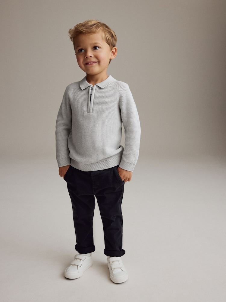 Light Grey Long Sleeve Quarter Zip Knitted Polo Shirt (3mths-7yrs) - Image 3 of 7