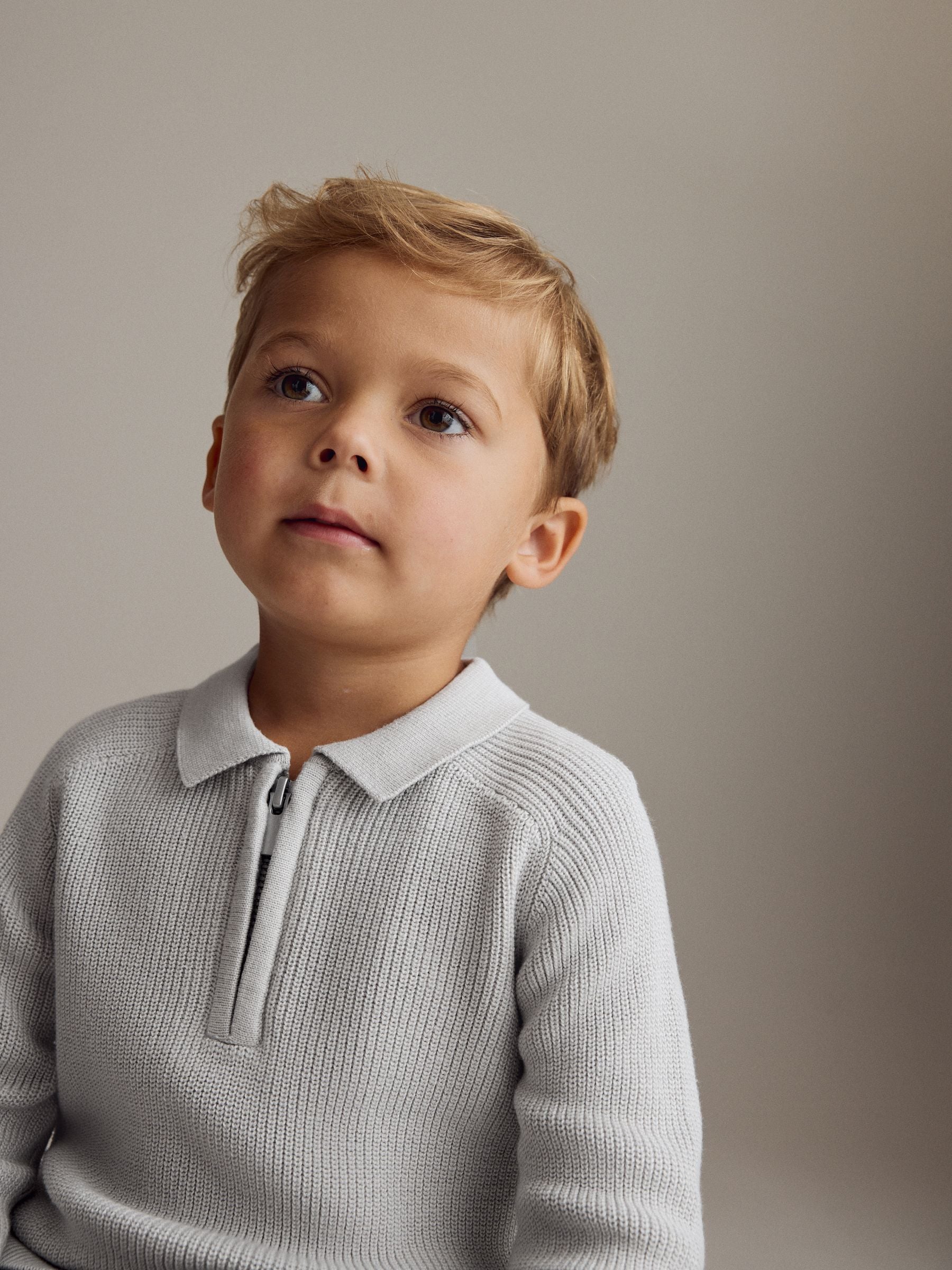 Buy Light Grey Long Sleeve Quarter Zip Knitted Polo Shirt (3mths