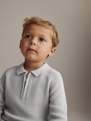 Svetlo siva - dolg rokav; z dolgimi rokavi Quarter Zip Knitted polo majice (3mths-7yrs) - Slika 4 iz 7