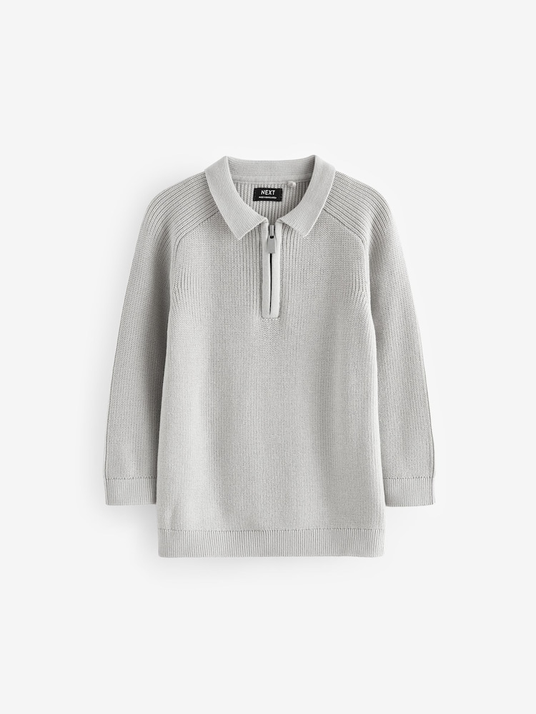Light Grey Long Sleeve Quarter Zip Knitted Polo Shirt (3mths-7yrs) - Image 5 of 7