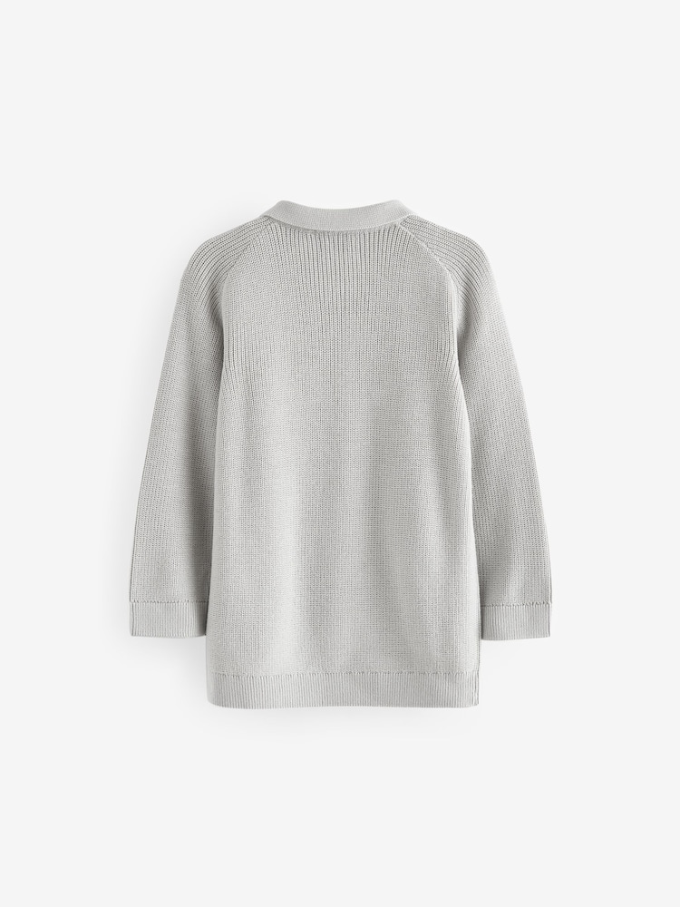 Light Grey Long Sleeve Quarter Zip Knitted Polo Shirt (3mths-7yrs) - Image 6 of 7