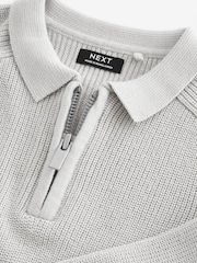 Svetlo siva - dolg rokav; z dolgimi rokavi Quarter Zip Knitted polo majice (3mths-7yrs) - Slika 7 iz 7
