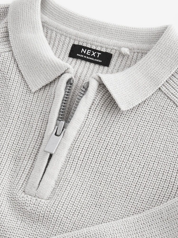 Svetlo siva - dolg rokav; z dolgimi rokavi Quarter Zip Knitted polo majice (3mths-7yrs) - Slika 7 iz 7
