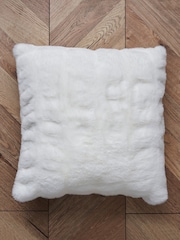 BHS White Ruched Faux Fur Cushion - Image 3 of 5
