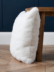 BHS White Ruched Faux Fur Cushion - Image 4 of 5