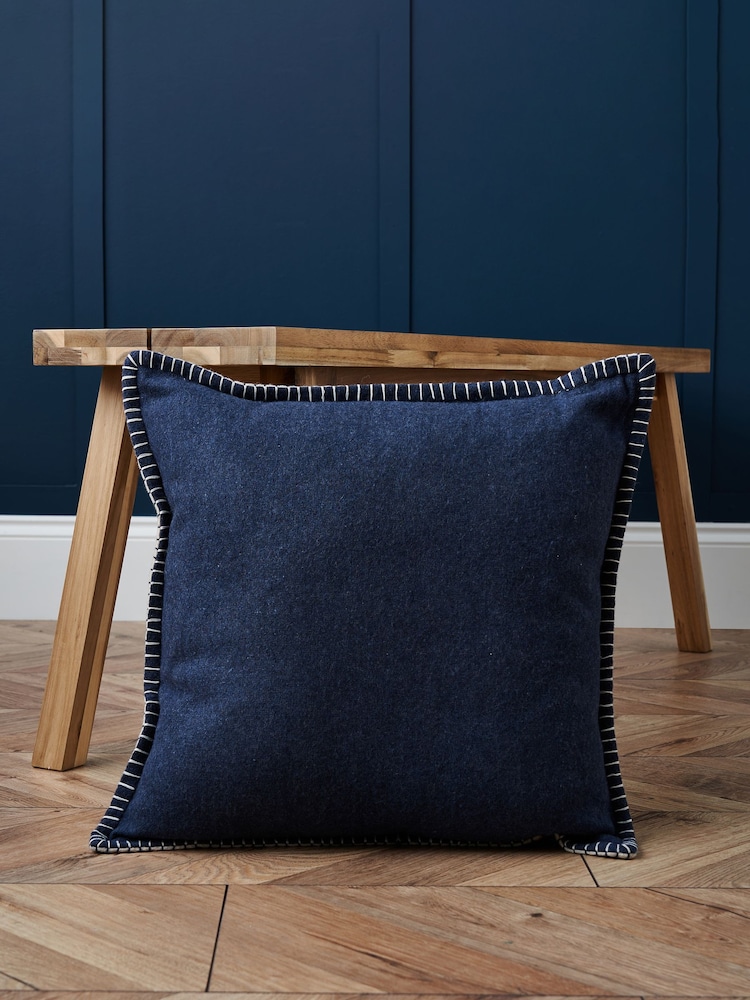 BHS Blue Felt Blanket Stitch Cushion - Image 1 of 5