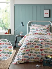 Cath Kidston White Vintage Cars 100% Cotton Duvet Cover and Pillowcase Set - Image 1 of 3