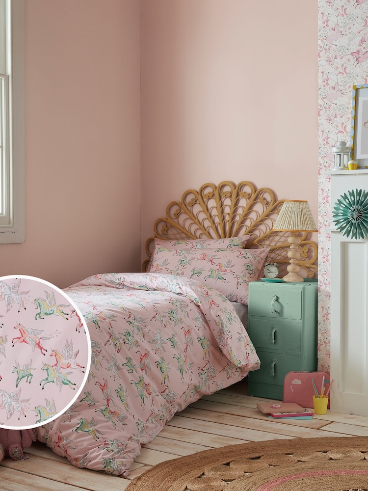 Cath Kidston Pink Painted Unicorn 100% Cotton Duvet Cover and Pillowcase Set - Image 1 of 3