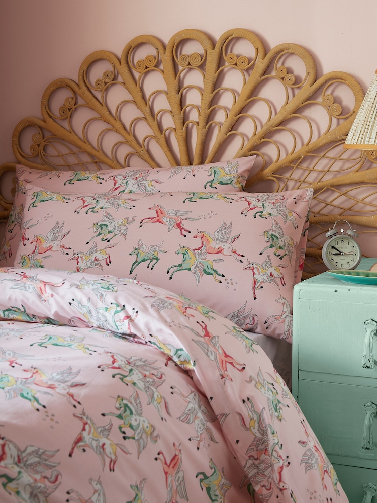 Cath Kidston Pink Painted Unicorn 100% Cotton Duvet Cover and Pillowcase Set - Image 2 of 3