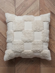 BHS Natural Checkerboard 100% Cotton Cushion - Image 1 of 2