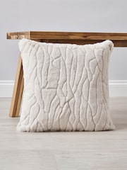 BHS Cream Luxury Embossed Rabbit Faux Fur Cushion - Image 1 of 5
