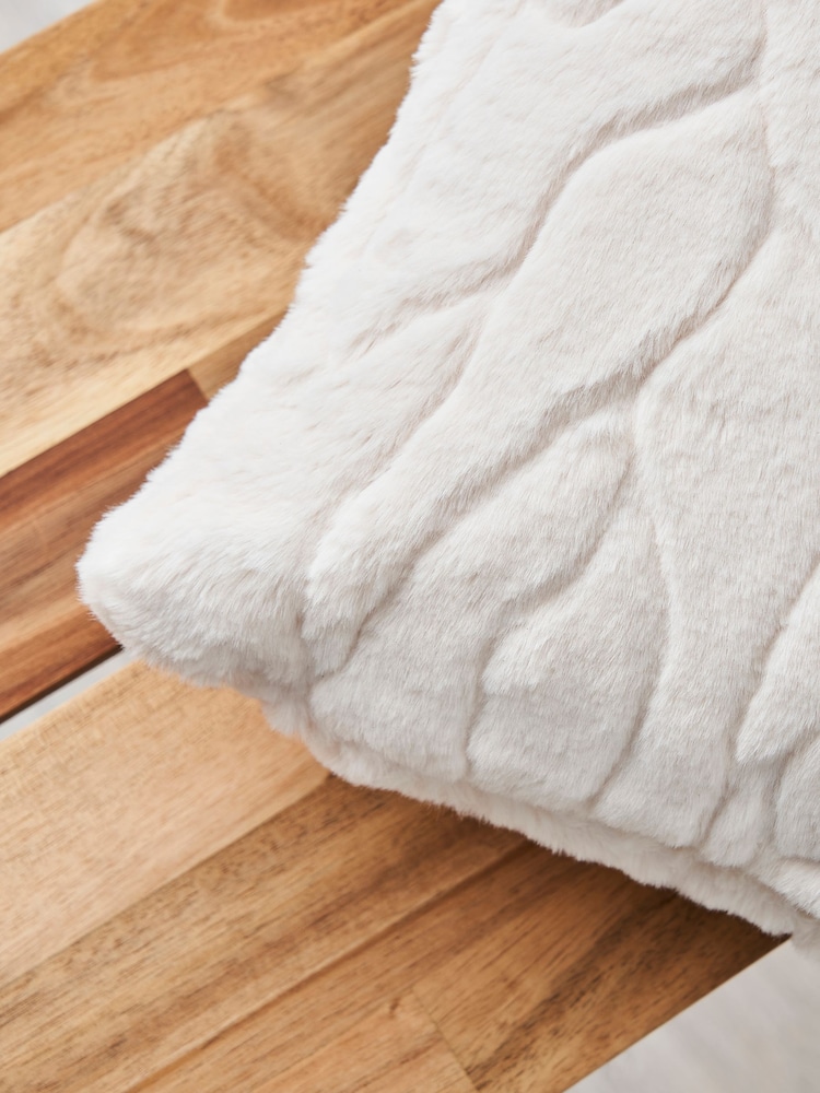 BHS Cream Luxury Embossed Rabbit Faux Fur Cushion - Image 2 of 5