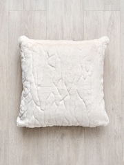 BHS Cream Luxury Embossed Rabbit Faux Fur Cushion - Image 4 of 5