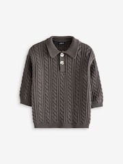 Grey Cable Knit Button Neck Jumper (3mths-7yrs) - Image 1 of 3