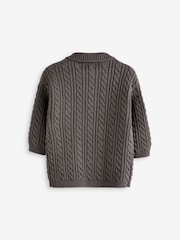 Grey Cable Knit Button Neck Jumper (3mths-7yrs) - Image 2 of 3