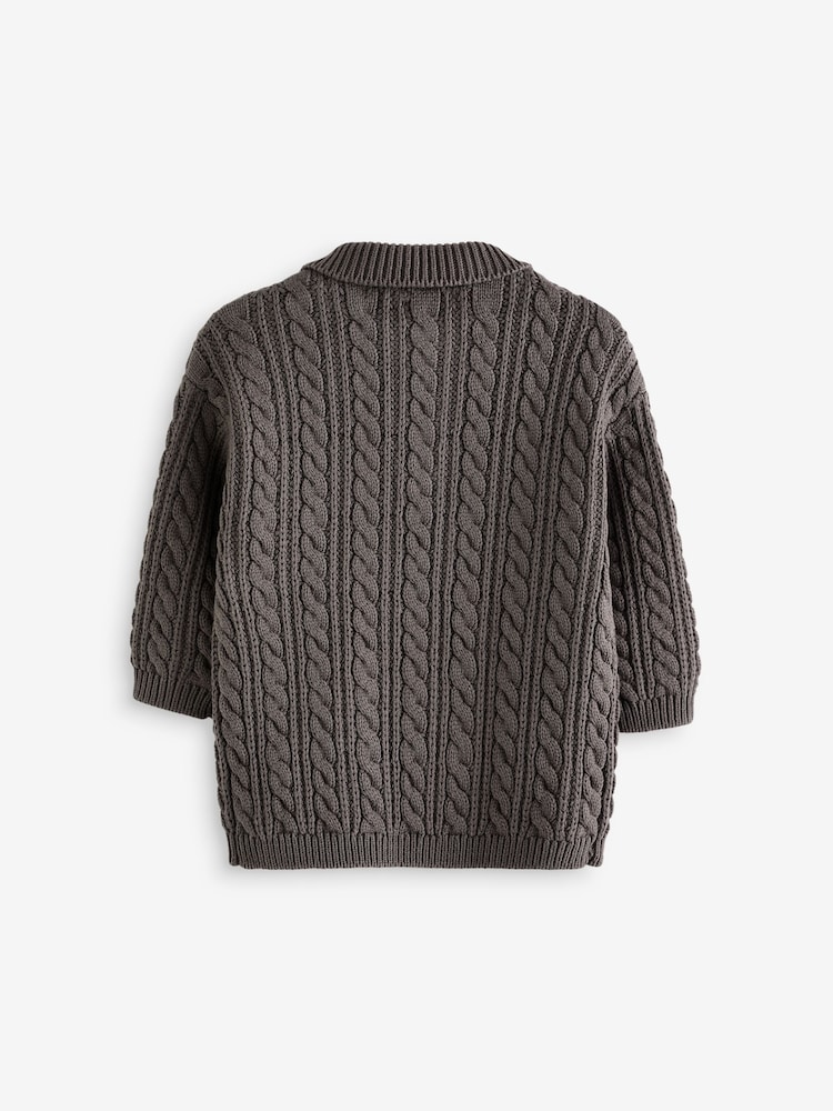 Grey Cable Knit Button Neck Jumper (3mths-7yrs) - Image 2 of 3