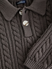 Grey Cable Knit Button Neck Jumper (3mths-7yrs) - Image 3 of 3
