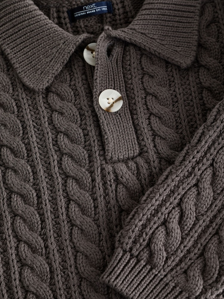Grey Cable Knit Button Neck Jumper (3mths-7yrs) - Image 3 of 3